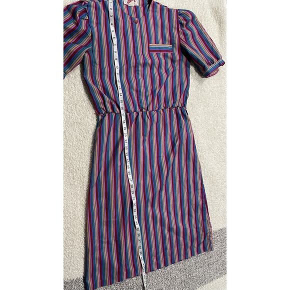VTG Betsys Things Dress Rainbow Striped Midi 70s-80s Womens Size 7 Short Sleeve - Picture 2 of 9